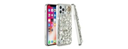 For iPhone 13 Pro Full Diamond with Ornaments Hard TPU Case Cover - Gold Swan Crown Pearl