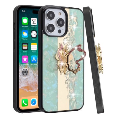 For iPhone 13 Pro Full Diamond with Ornaments Hard TPU Case Cover - Green Love Bird