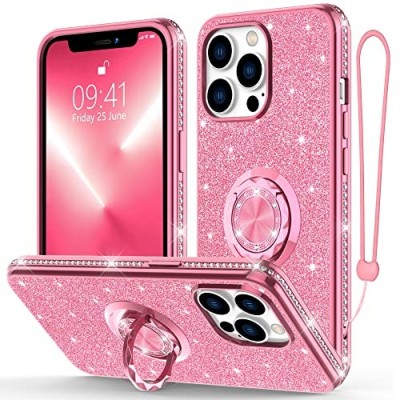For iPhone 13 Pro Full Diamond with Ornaments Hard TPU Case Cover - Hot Pink/Neon Green/Light Pink