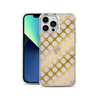 For iPhone 13 Pro GOLD Electroplated Design ShockProof Thick Hard Case Cover - Diamond