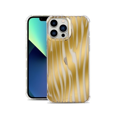 For iPhone 13 Pro GOLD Electroplated Design ShockProof Thick Hard Case Cover - Geometric