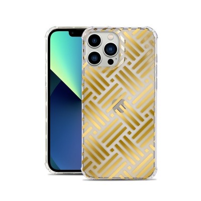 For iPhone 13 Pro GOLD Electroplated Design ShockProof Thick Hard Case Cover - Tri Lines