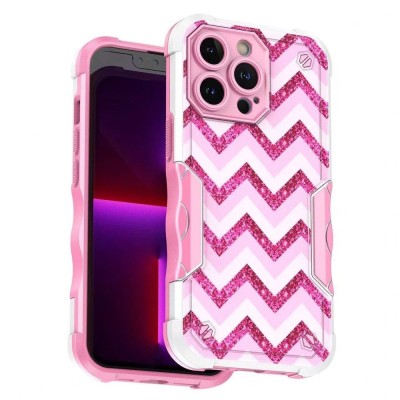 For iPhone 13 Pro Glitter Fashion Shockproof TPU Cover Case - Colorful Zig Zag
