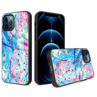 For iPhone 13 Pro Glitter Printed Design Hybrid Cover Case - Colorful Galaxy