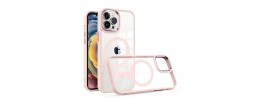 For iPhone 13 Pro Greatest Clear Acrylic [Magnetic Circle] ShockProof ToughThick Metal Button Hybrid - Light Pink