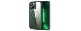 For iPhone 13 Pro Greatest Clear Acrylic [Magnetic Circle] ShockProof ToughThick Metal Button Hybrid - Midnight Green
