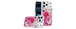 For iPhone 13 Pro Happy Glitter Epoxy Smile Butterfly Ornaments Hybrid Case Cover - Hot Pink