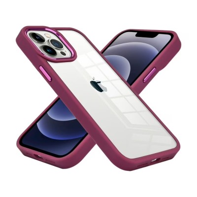 For iPhone 13 Pro High Quality Transparent Colored Bumper Hybrid Case Cover - Burgundy