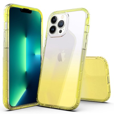For iPhone 13 Pro High Quality Transparent Gradient Shockproof Hybrid Case Cover - Gold