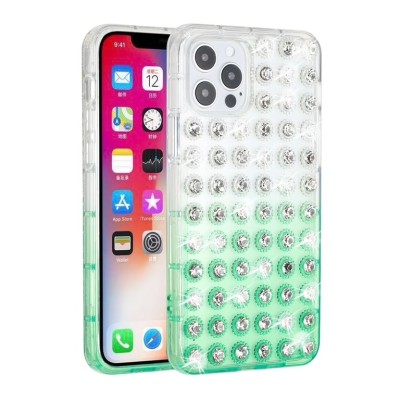 For iPhone 13 Pro Love Floral Ornament Epoxy Shimmer Glitter Case Cover - Neon Green