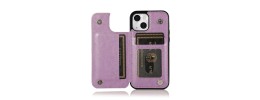 For iPhone 13 Pro Luxury Side Magnetic Button Card ID Holder PU Leather Case Cover - Light Purple Mandala Flower