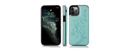For iPhone 13 Pro Luxury Side Magnetic Button Card ID Holder PU Leather Case Cover - Teal Butterfly Swirl