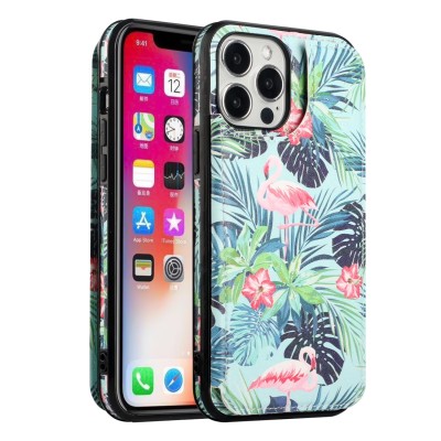For iPhone 13 Pro Luxury Side Magnetic Button Card ID Holder PU Leather Case Cover - Teal Mandala Flower