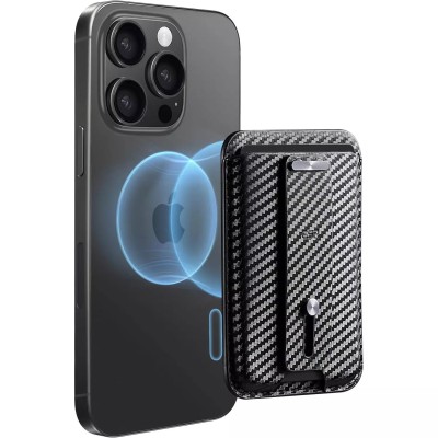 For iPhone 13 Pro [Magnetic Circle] Wallet For ID and Credit Cards With Lanyard - Black