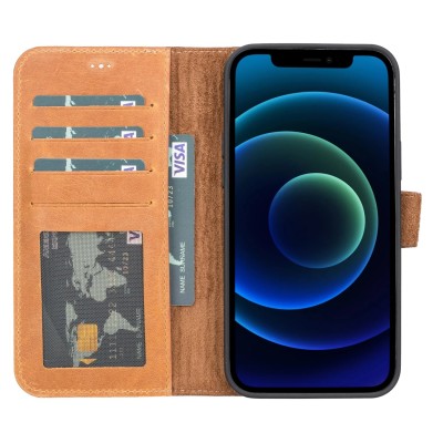 For iPhone 13 Pro [Magnetic Circle] Wallet With Independent Detachable Card Holder - Brown