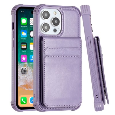 For iPhone 13 Pro [Magnetic Circle] Wallet With Independent Detachable Card Holder - Light Purple