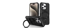 For iPhone 13 Pro Magnetic Ring Stand Simplistic Tough Hybrid Case Cover - Black