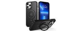 For iPhone 13 Pro Max 3in1 Combo Holster Invisible Card Holder Magnetic Ring Stand Hybrid Case Cover - Black
