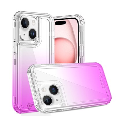 For iPhone 13 Pro Max 3in1 Two Tone Shockproof Transparent Hybrid Case - Clear + Purple