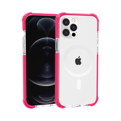 For iPhone 13 Pro Max Acrylic [Magnetic Circle] Tough 2.5mm Transparent ShockProof Hybrid - Hot Pink