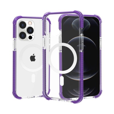 For iPhone 13 Pro Max Acrylic [Magnetic Circle] Tough 2.5mm Transparent ShockProof Hybrid - Purple