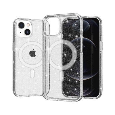 For iPhone 13 Pro Max Acrylic [Magnetic Circle] Tough 2.5mm Transparent ShockProof Hybrid - White