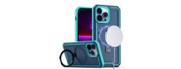 For iPhone 13 Pro Max Aligned [Magnetic Circle] Kickstand Tough Strong ShockProof Hybrid - Blue