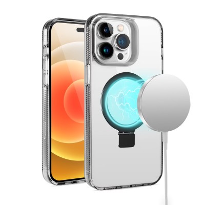 For iPhone 13 Pro Max Beautiful Floral [Magnetic Circle] ShockProof Transparent Hybrid Design - B