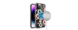 For iPhone 13 Pro Max Beautiful Floral [Magnetic Circle] ShockProof Transparent Hybrid Design - I