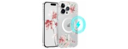 For iPhone 13 Pro Max Beautiful Floral [Magnetic Circle] ShockProof Transparent Hybrid Design - J