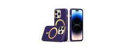 For iPhone 13 Pro Max Ultimate PU Leather [Magnetic Circle] Beautiful Hybrid - Dark Purple