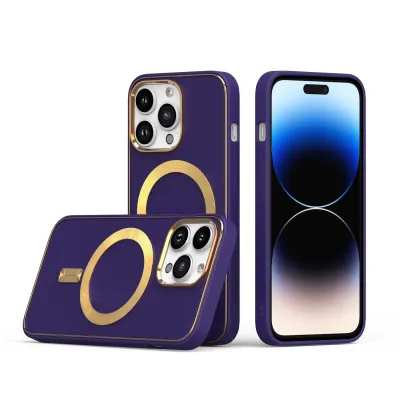 For iPhone 13 Pro Max Ultimate PU Leather [Magnetic Circle] Beautiful Hybrid - Dark Purple