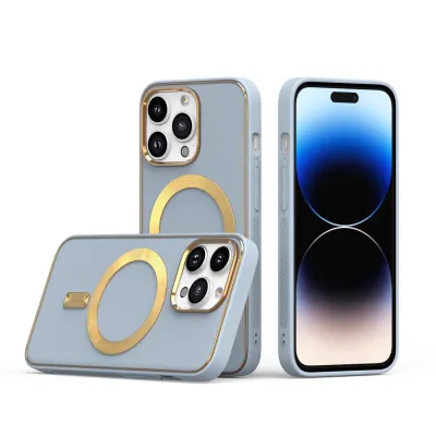 For iPhone 13 Pro Max Ultimate PU Leather [Magnetic Circle] Beautiful Hybrid - Light Blue
