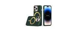For iPhone 13 Pro Max Ultimate PU Leather [Magnetic Circle] Beautiful Hybrid - Midnight Green