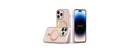 For iPhone 13 Pro Max Ultimate PU Leather [Magnetic Circle] Beautiful Hybrid - Light Pink
