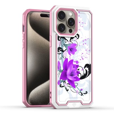 For iPhone 13 Pro Max Bliss Floral Solid Design Hybrid Cover Case - Floral D