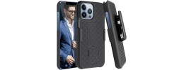 For iPhone 13 Pro Max CARD Holster with Kickstand Clip Hybrid Case Cover - Black