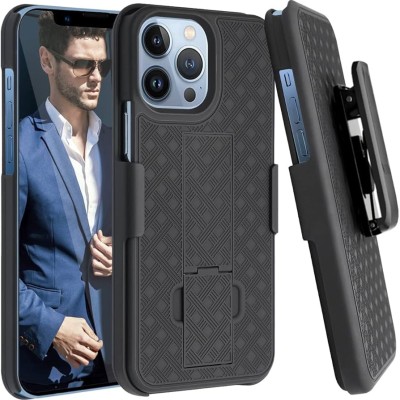 For iPhone 13 Pro Max CARD Holster with Kickstand Clip Hybrid Case Cover - Black