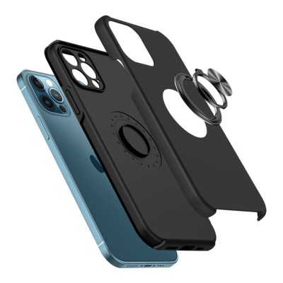 For iPhone 13 Pro Max CHIEF Oil Painted Magnetic Ring Stand Hybrid Case Cover - Black