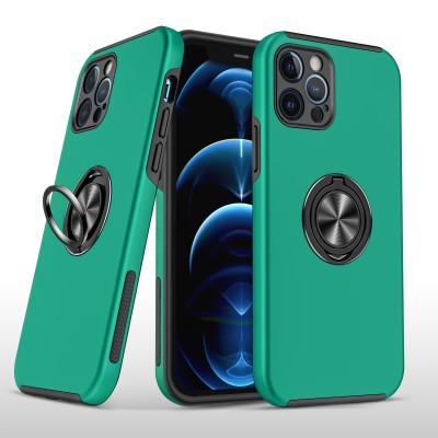 For iPhone 13 Pro Max CHIEF Oil Painted Magnetic Ring Stand Hybrid Case Cover - Dark Green