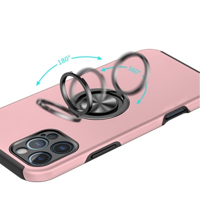 For iPhone 13 Pro Max CHIEF Oil Painted Magnetic Ring Stand Hybrid Case Cover - Pink
