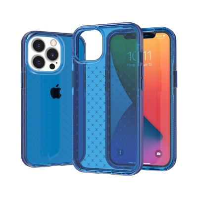 For iPhone 13 Pro Max CROSS Design Ultra Thick 3.0mm Transparent ShockProof Hybrid Case Cover - Blue
