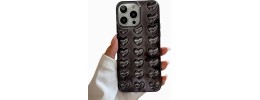 For iPhone 13 Pro Max Card Holder Passion Square Chromed Heart Ornaments PU Leather Case Cover - Black