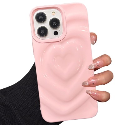 For iPhone 13 Pro Max Card Holder Passion Square Chromed Heart Ornaments PU Leather Case Cover - Rose Gold