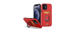 For iPhone 13 Pro Max Card Holder with Magnetic Ring Stand Hybrid Case Cover - Red