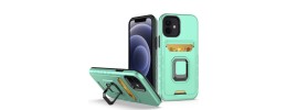 For iPhone 13 Pro Max Card Holder with Magnetic Ring Stand Hybrid Case Cover - TEAL