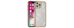 For iPhone 13 Pro Max Chromed Edge Glitter Star TPU Thick Cover Case - Rose Gold