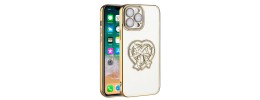 For iPhone 13 Pro Max Chromed Logo Bling Glitter Ornaments Transparent Hybrid Case Cover - BowKnot Rose Gold