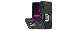 For iPhone 13 Pro Max Complete Magnetic Metal Ring Stand Camera Protection Hybrid - Black