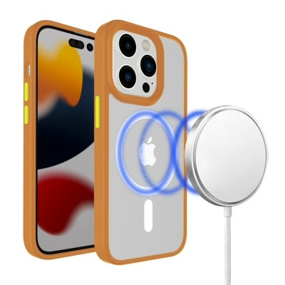 For iPhone 13 Pro Max Core [Magnetic Circle] Colorful Buttons Thick 2mm Hybrid - Orange